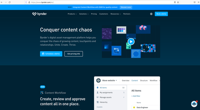 Screenshot of Bynder’s webpage
