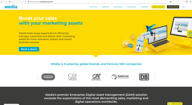 Screenshot of Wedia’s webpage