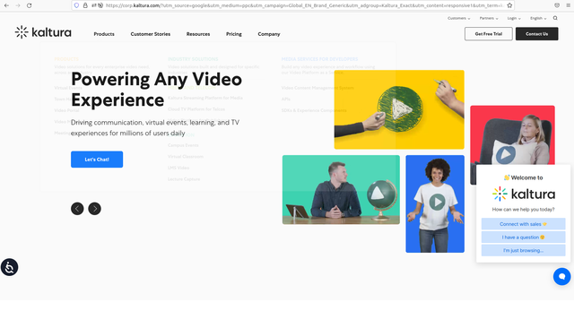 Screenshot of Kaltura’s webpage