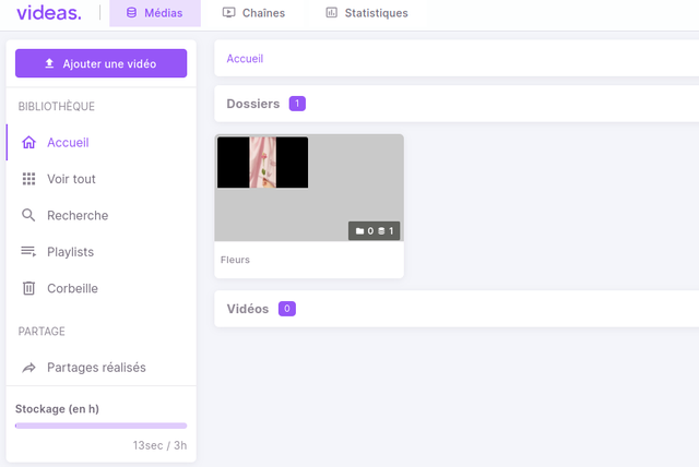 Capture d’écran présentant la vidéothèque de Videas